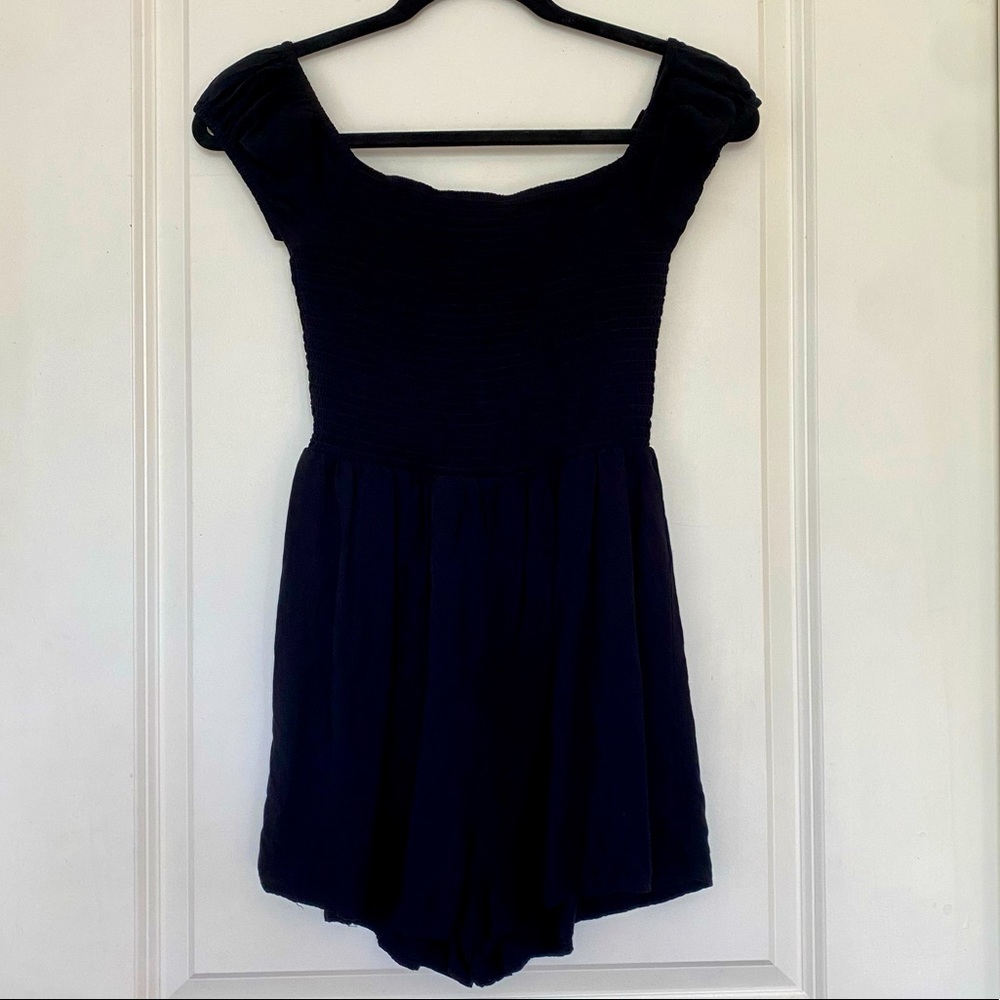 Black Mini Romper with Ruffle Sleeves